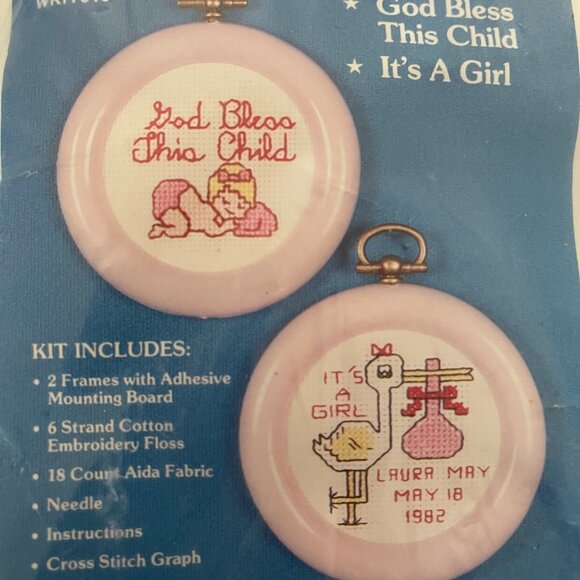 Birth Announcement Personalized Baby Girl Cross Stitch Kit God Bless This Child - Picture 2 of 6